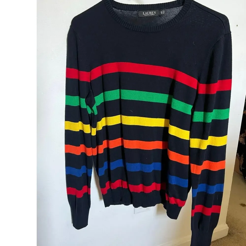 Lauren Ralph Lauren black label striped crewneck sweater dark navy XL
